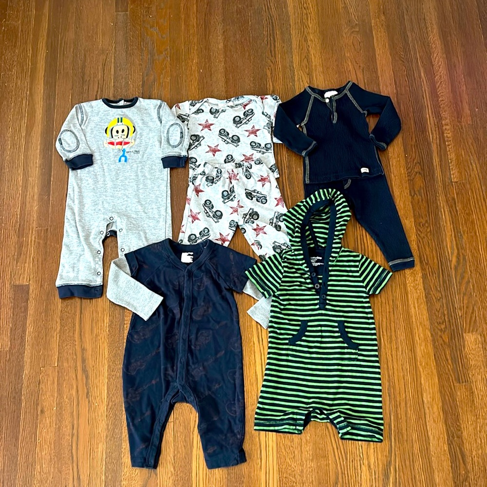Lot of 5 Baby Boy Pajamas Designer 6-12 Months EUC